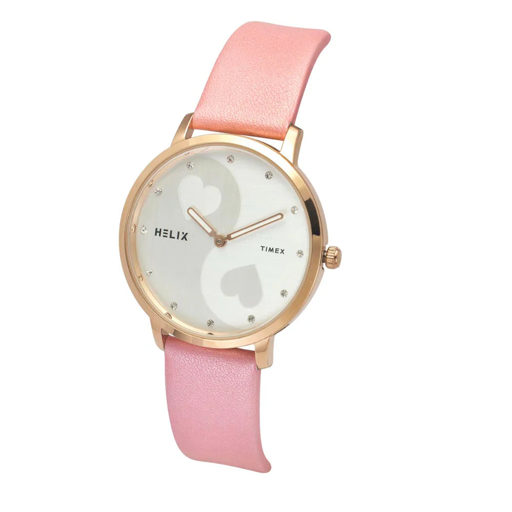 Helix By Timex Silver Round Analog Leather Watch Women -TW056HL06T - KRISHNA WATCH COMPANY