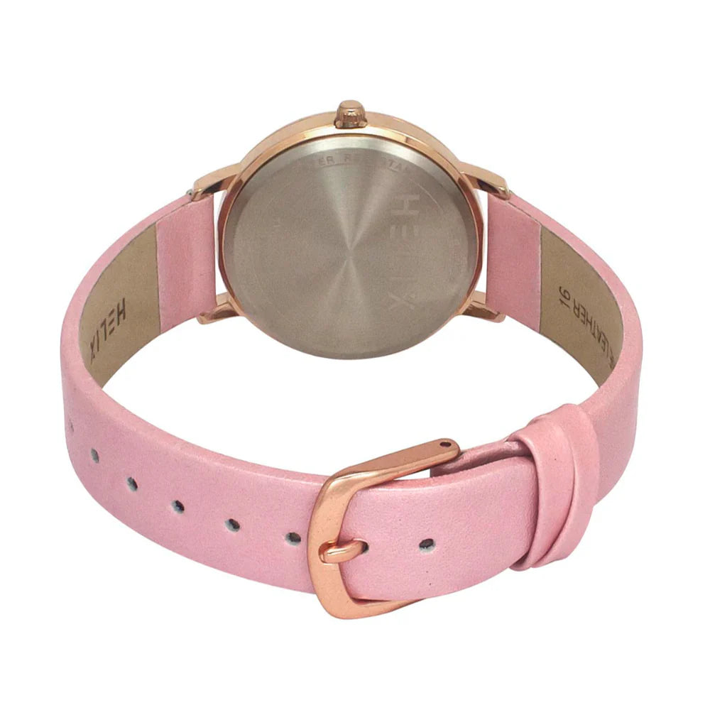 Helix By Timex Silver Round Analog Leather Watch Women -TW056HL06T - KRISHNA WATCH COMPANY