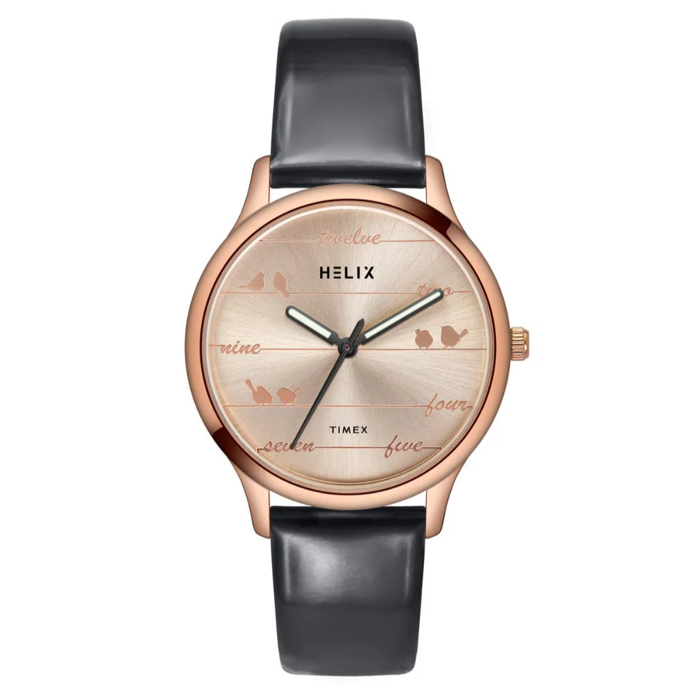 Helix By Timex Rose Gold Round Analog Leather Watch Women -TW060HL02T - KRISHNA WATCH COMPANY