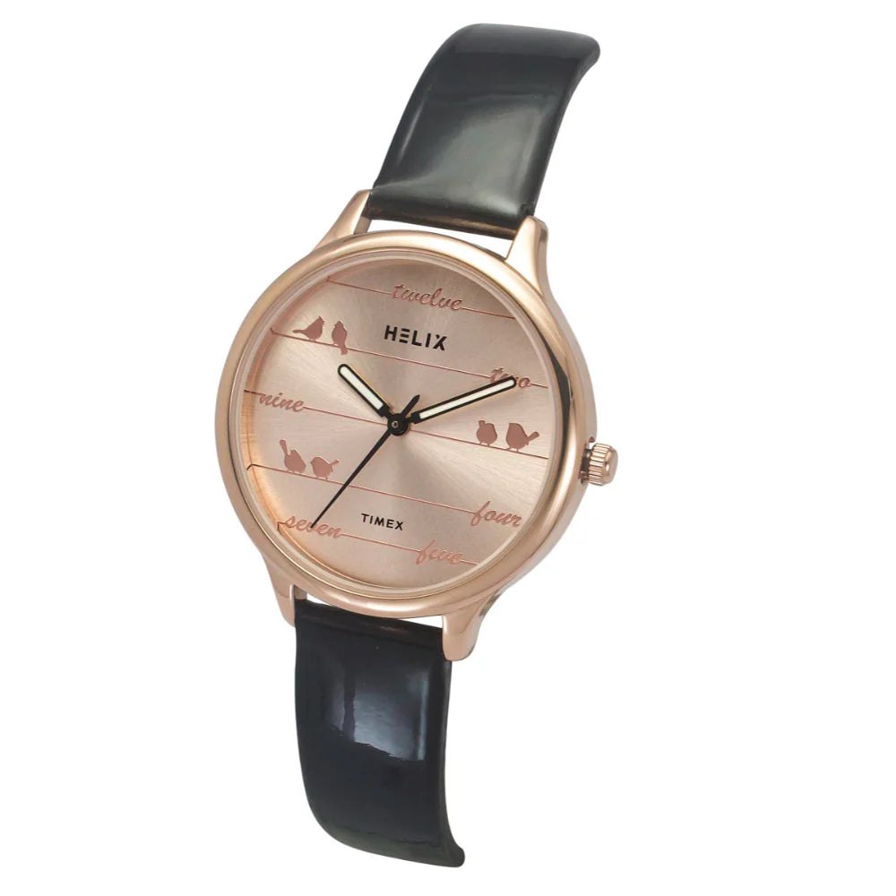 Helix By Timex Rose Gold Round Analog Leather Watch Women -TW060HL02T - KRISHNA WATCH COMPANY