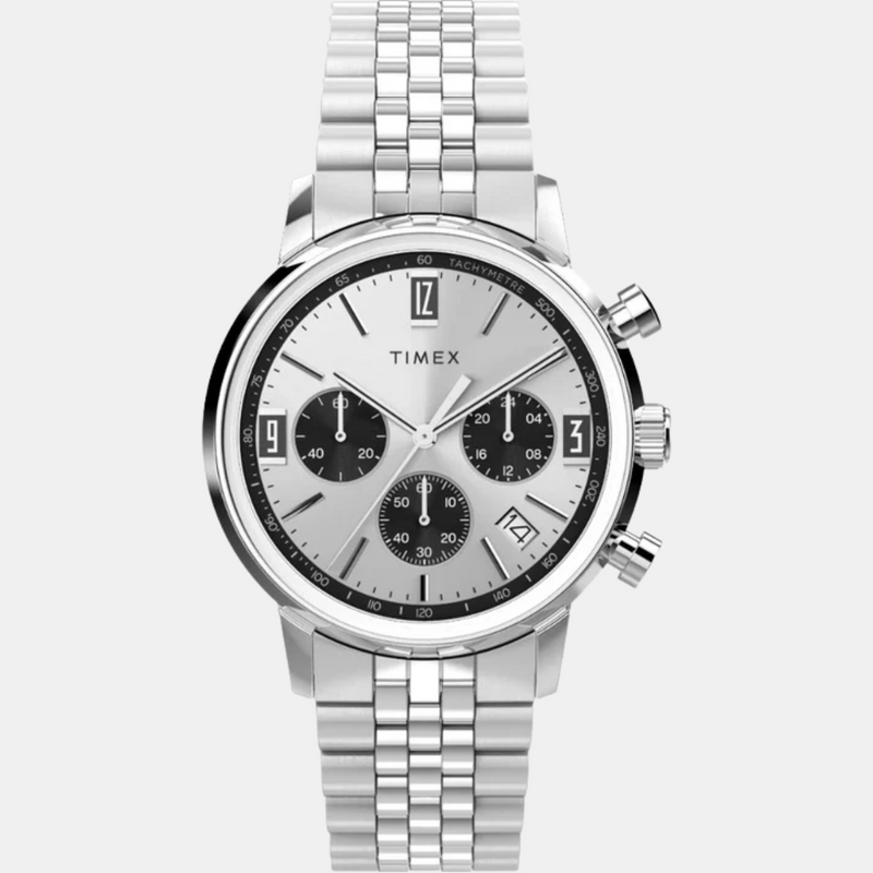 Timex Marlin PANDA Men Silver-Tone Analog Round Stainless Steel Dial Watch