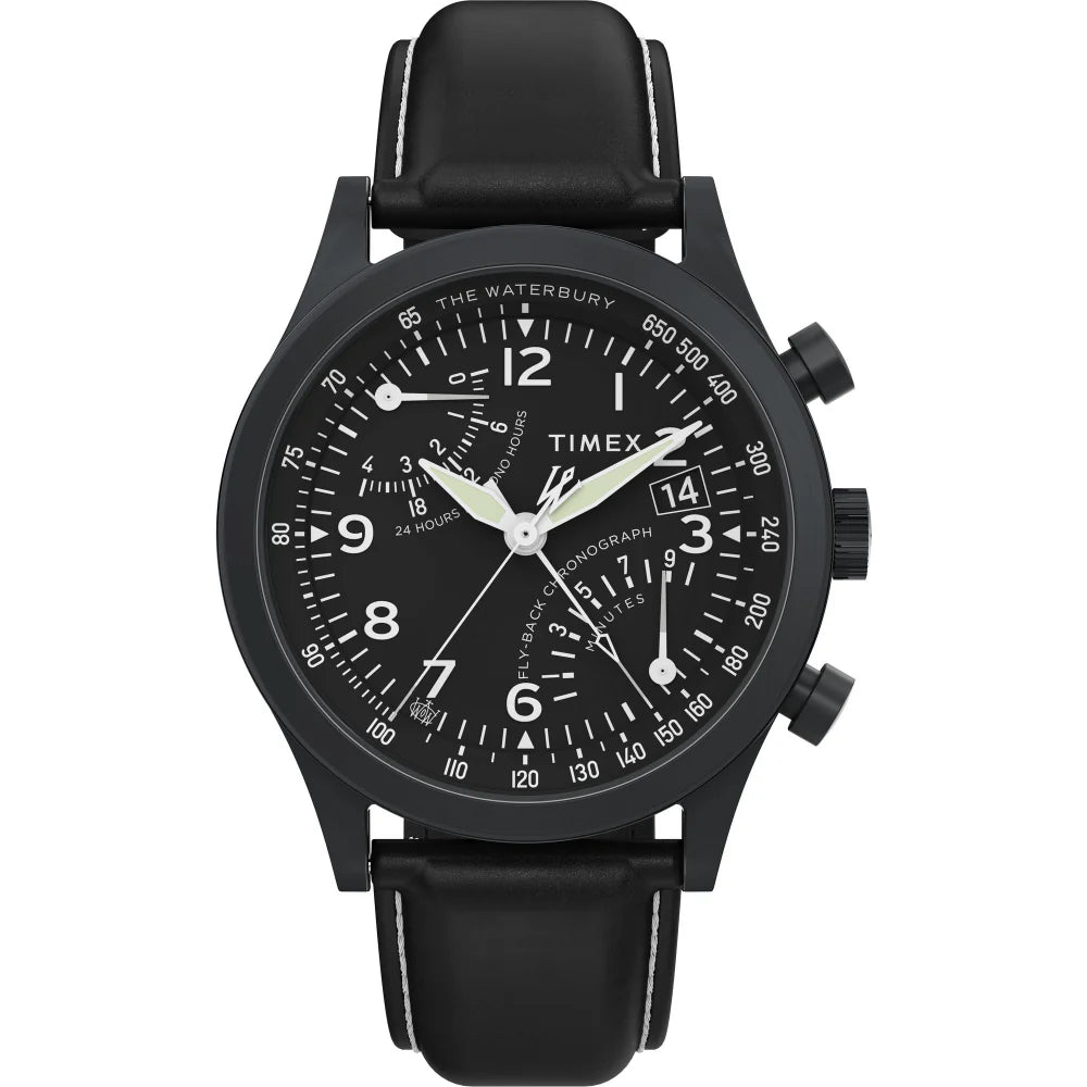 TIMEX Waterbury Traditional Fly Back Chronograph 43mm Leather Strap Watch TW2W48000UJ - KRISHNA WATCH COMPANY