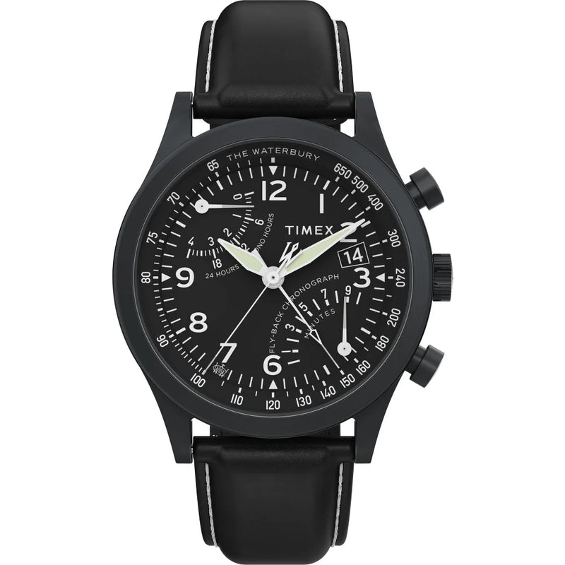 TIMEX Waterbury Traditional Fly Back Chronograph 43mm Leather Strap Watch TW2W48000UJ