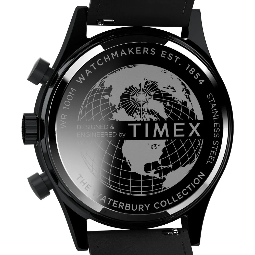 TIMEX Waterbury Traditional Fly Back Chronograph 43mm Leather Strap Watch TW2W48000UJ - KRISHNA WATCH COMPANY