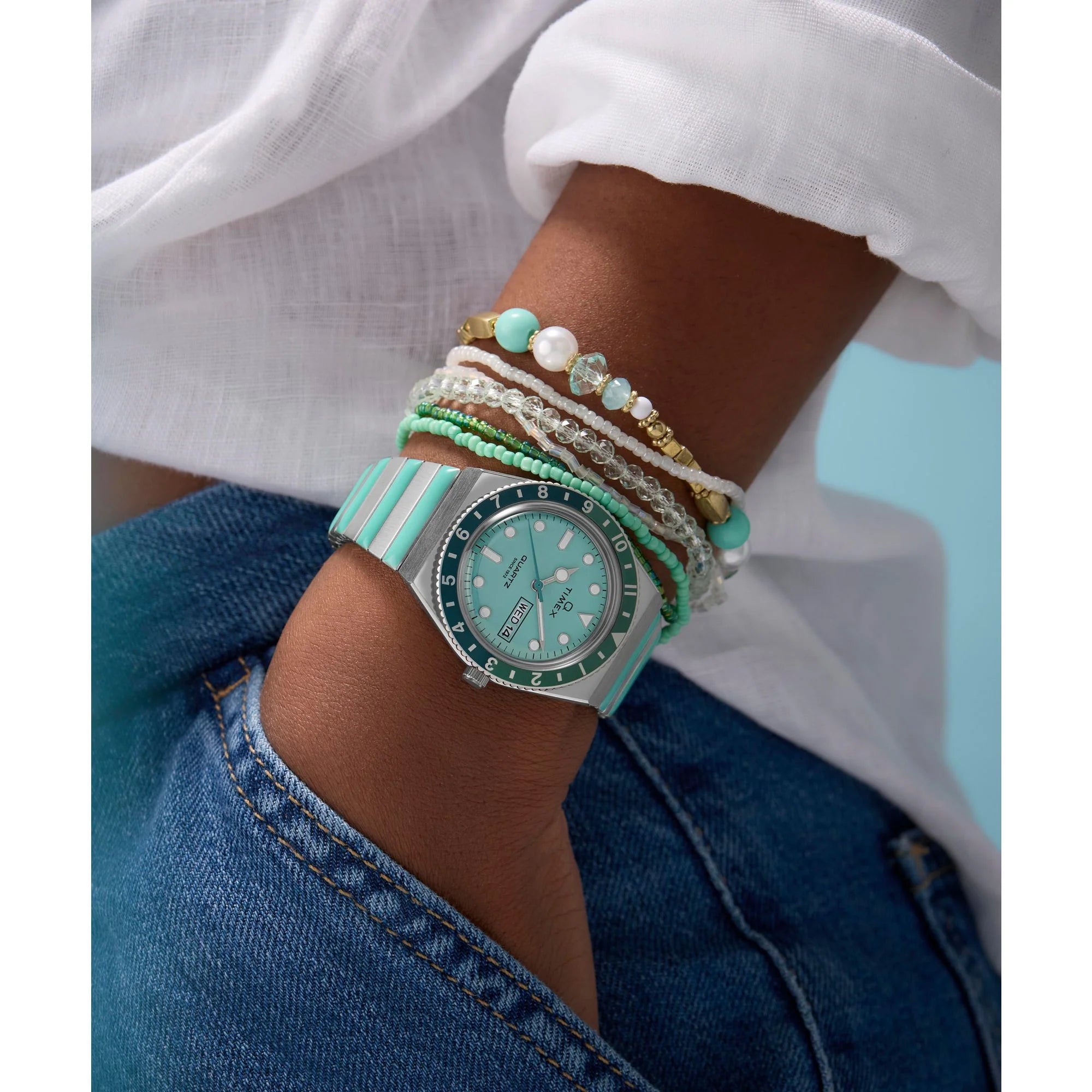 Q Timex Blue Round Dial Analog Women's Watch - TW2W87800UJ - KRISHNA WATCH COMPANY