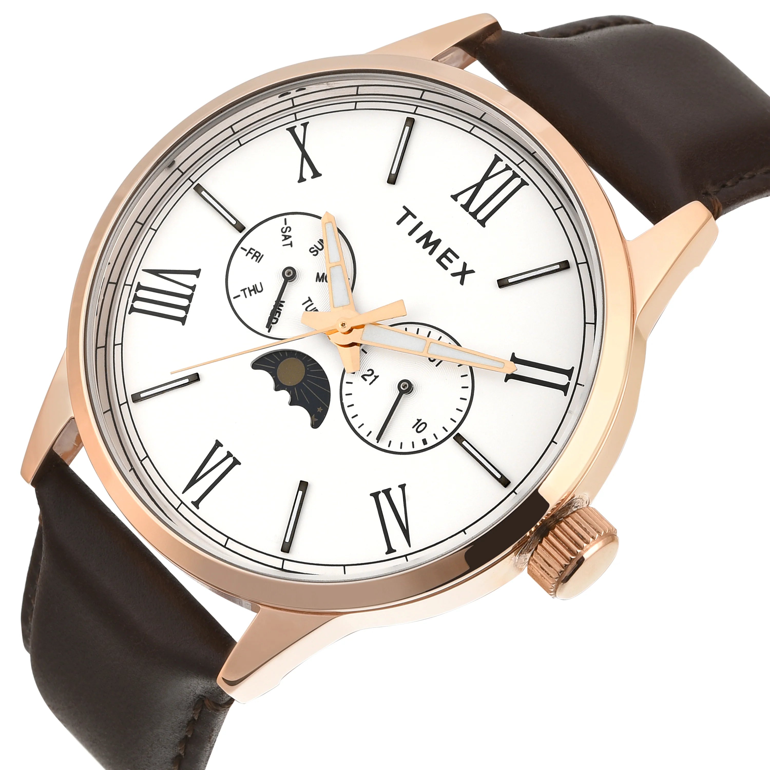 Timex White Dial Rose Gold Case Men's Watch TWEG19943 - KRISHNA WATCH COMPANY