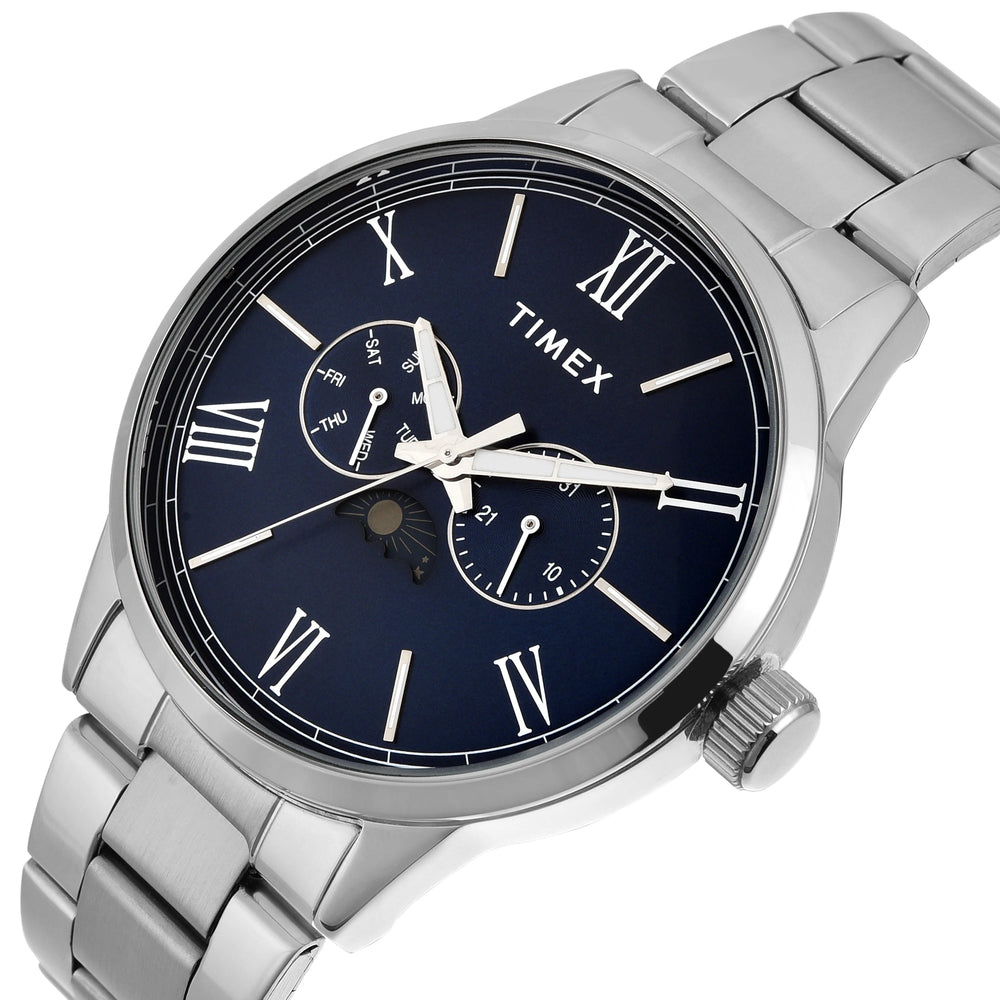 Timex Silver Case 44mm Dark Blue Dial Men's Watch - TWEG19944 - KRISHNA WATCH COMPANY