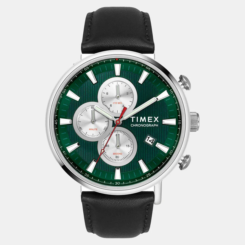 Timex Men's Green Round Chronograph Leather Watch TWEG20023 - KRISHNA WATCH COMPANY