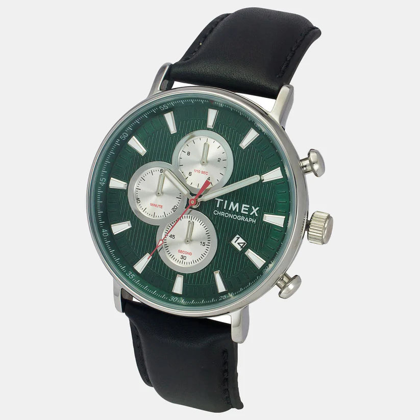 Timex Men's Green Round Chronograph Leather Watch TWEG20023 - KRISHNA WATCH COMPANY