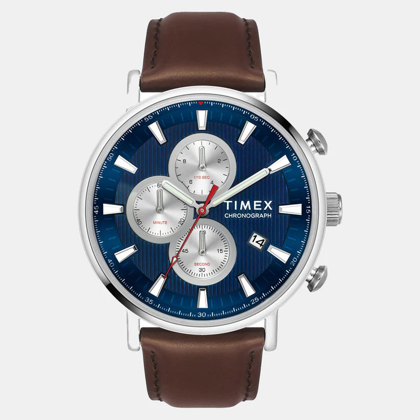 Timex Men's Blue Round Chronograph Leather Watch - TWEG20024 - KRISHNA WATCH COMPANY