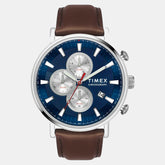 Timex Men's Blue Round Chronograph Leather Watch TWEG20024