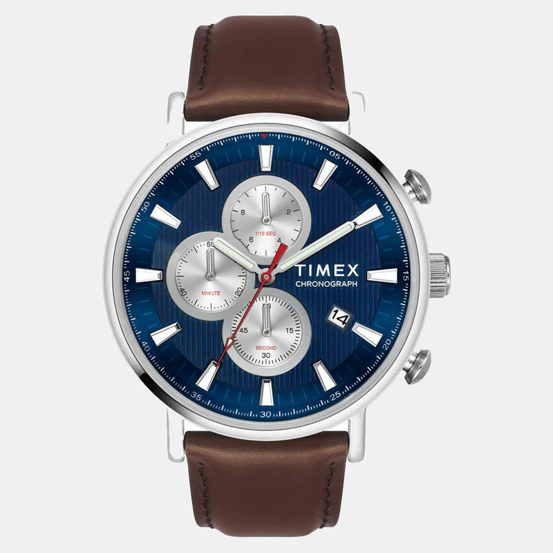 Timex Men's Blue Round Chronograph Leather Watch - TWEG20024
