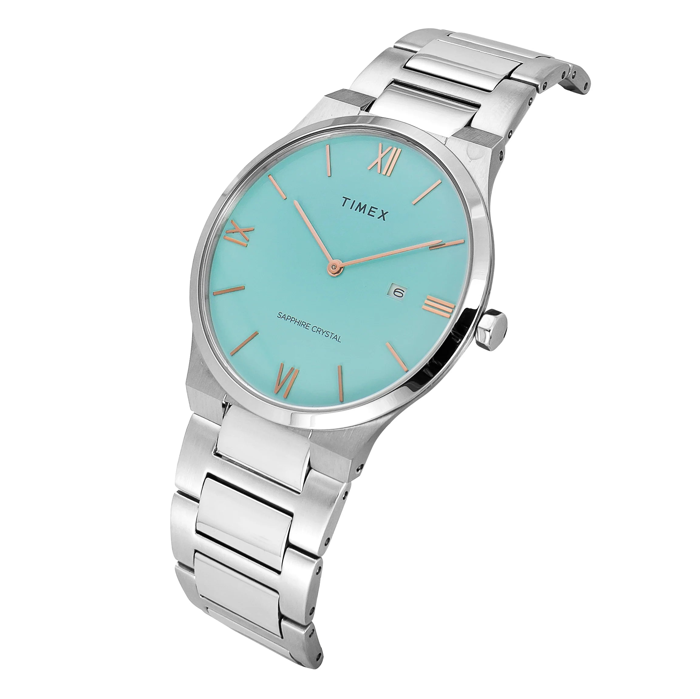 Timex Glossy Robin’s Egg Blue Stainless Steel Men's Watch - TWEG23604 - KRISHNA WATCH COMPANY