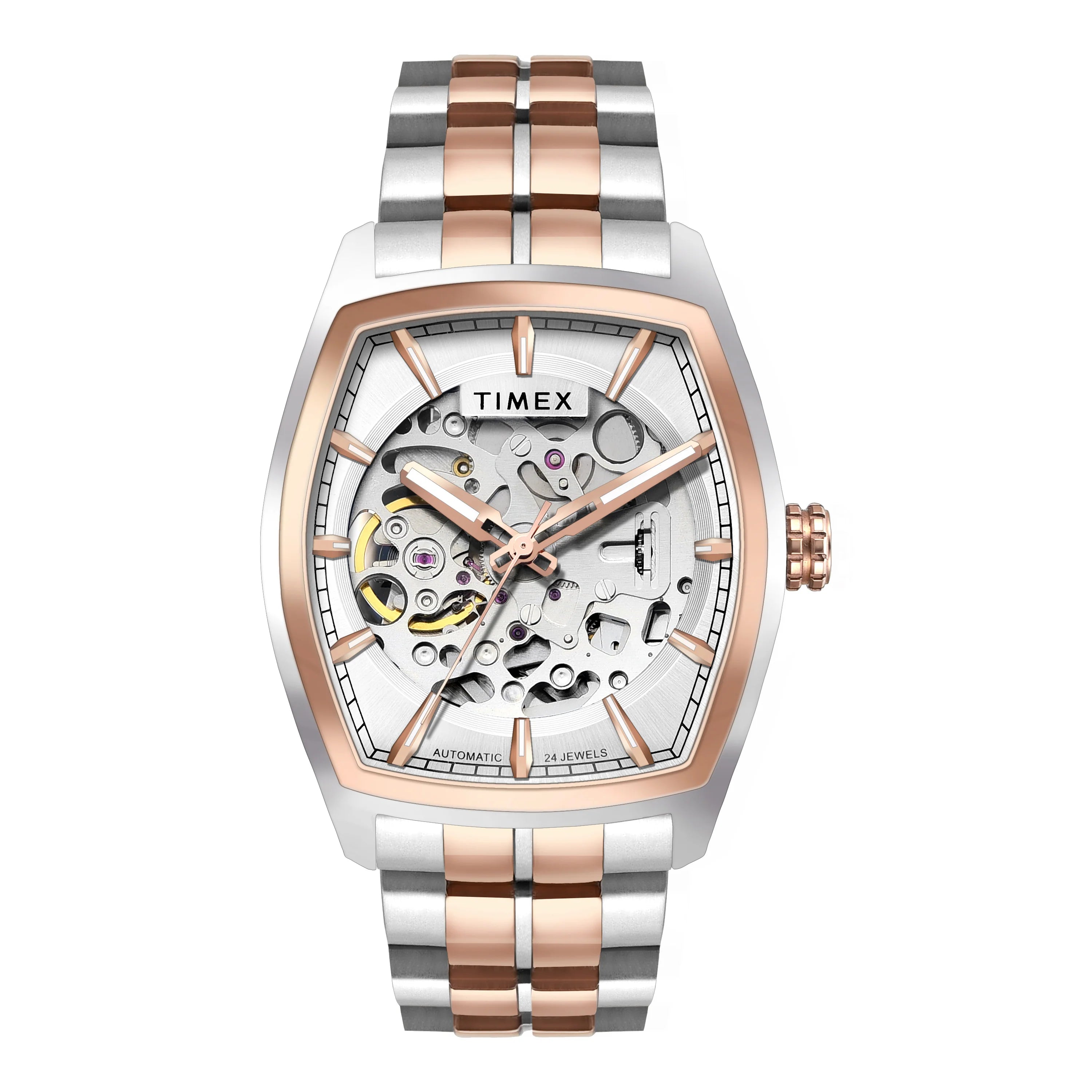 Timex Automatic Silver Tonneau Dial Stainless Steel Men's Watch - TWEG25903 - KRISHNA WATCH COMPANY