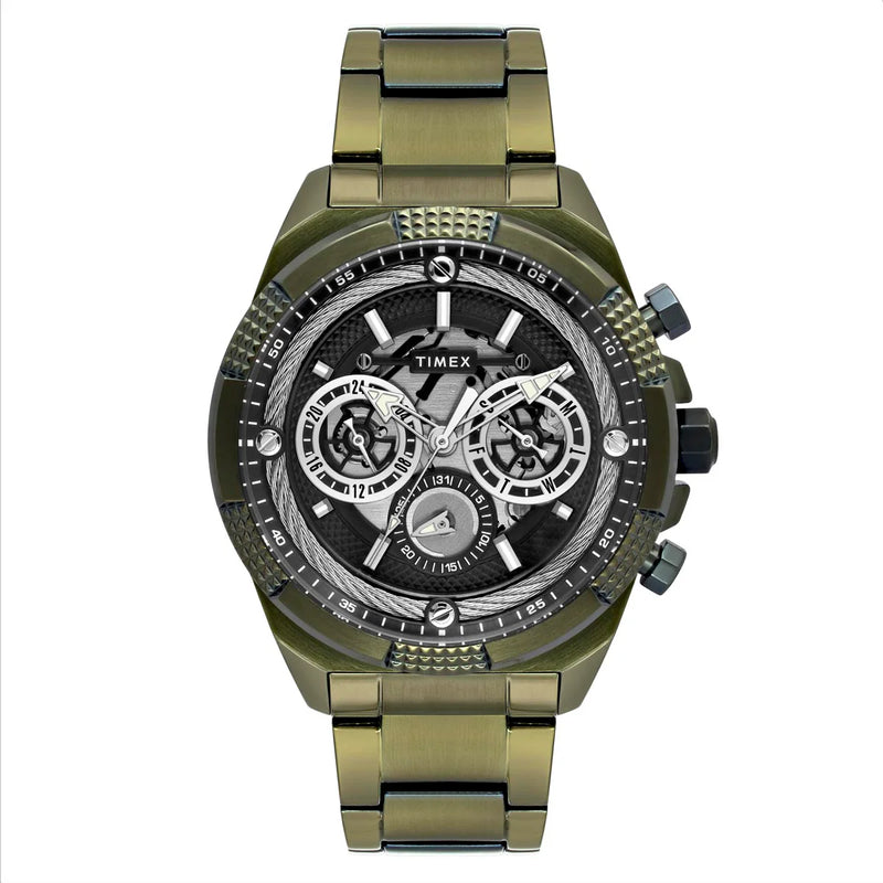 Timex Men's Premium Green Skeletal Dial Analog Watch -TWEG27701