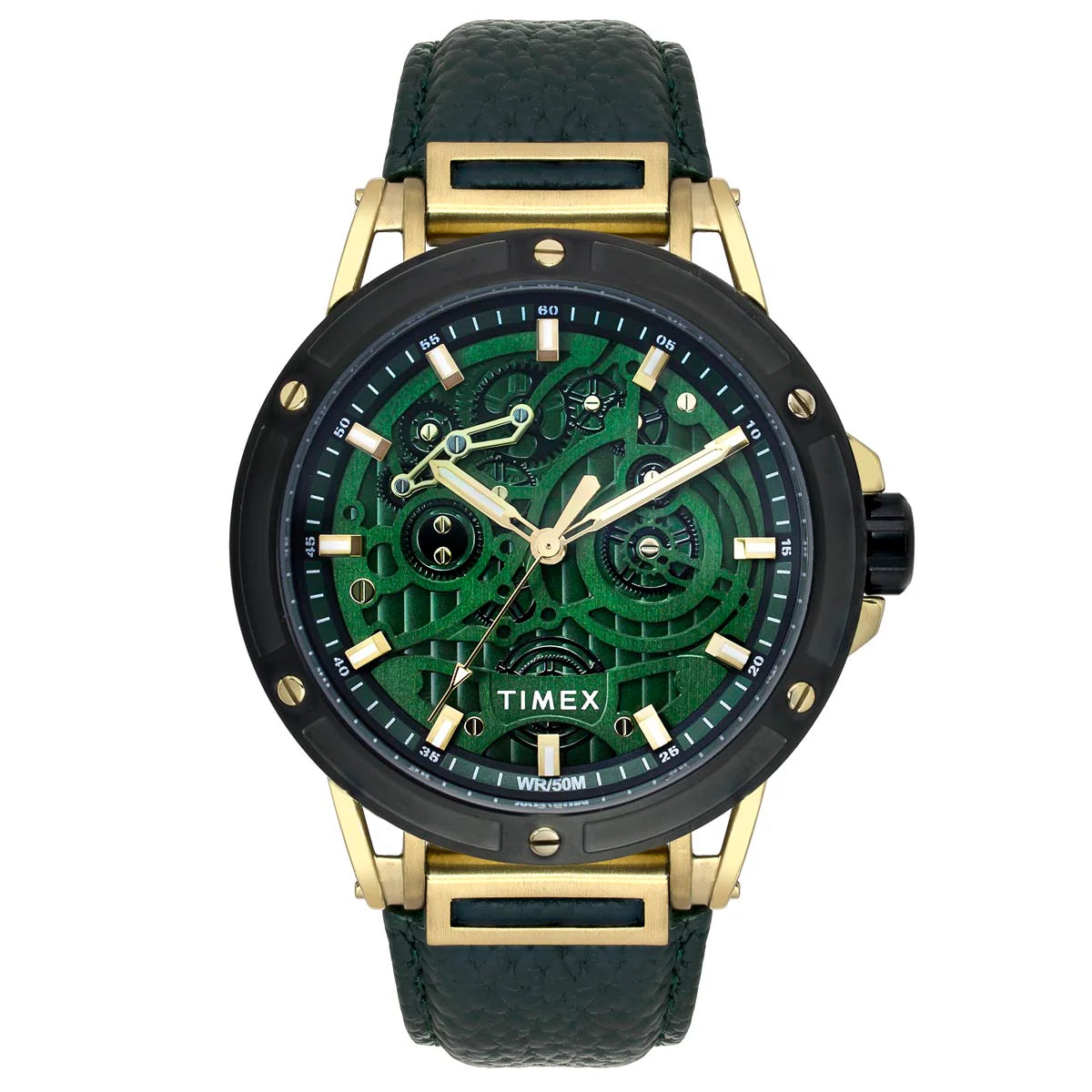Timex Men's Premium Green Skeletal Dial Analog Watch -TWEG27800 - KRISHNA WATCH COMPANY
