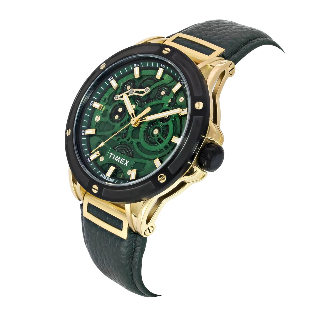 Timex Men's Premium Green Skeletal Dial Analog Watch -TWEG27800 - KRISHNA WATCH COMPANY