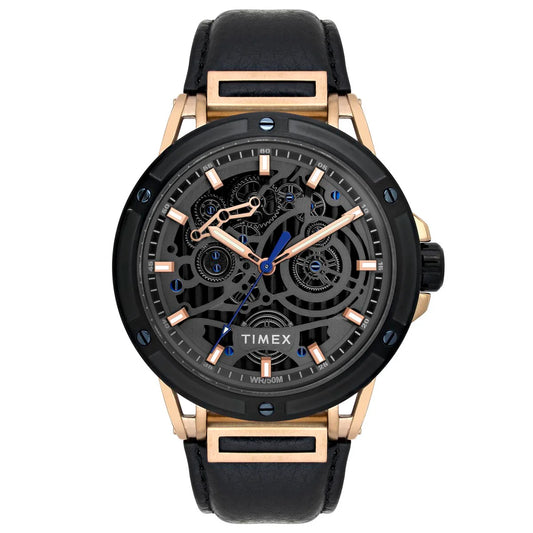 Timex Men's Premium Black Skeletal Dial Analog Watch -TWEG27801