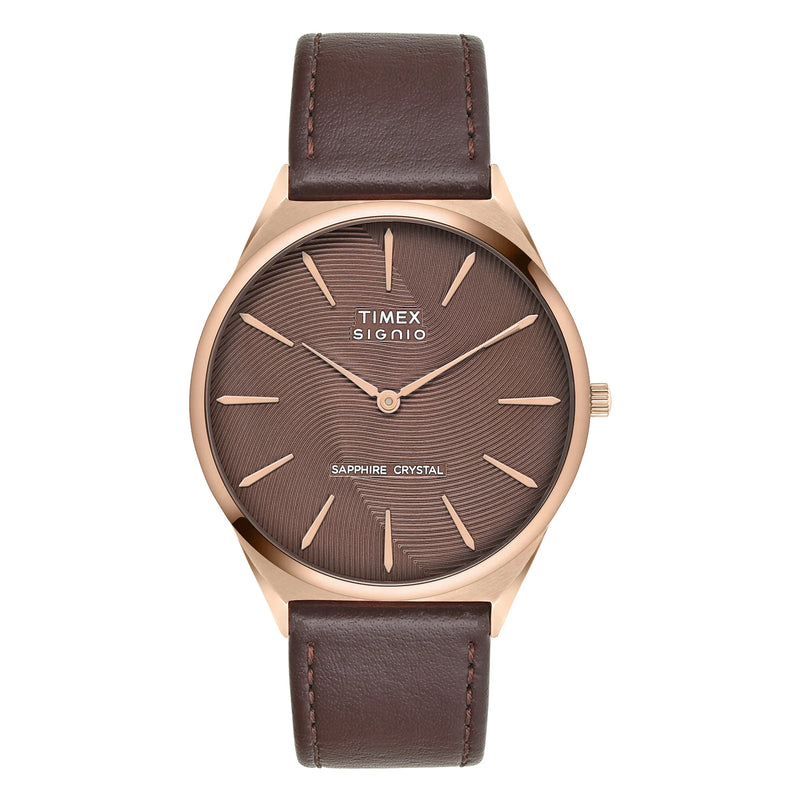 Timex Signio Brown Leather Slim Mens Watch TWEG34200