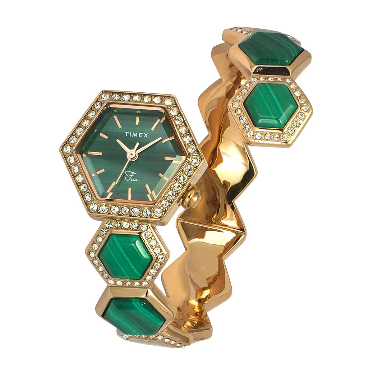 Timex Fria Women Green Hexagon Dial Analog Watch - TWEL17901 - KRISHNA WATCH COMPANY