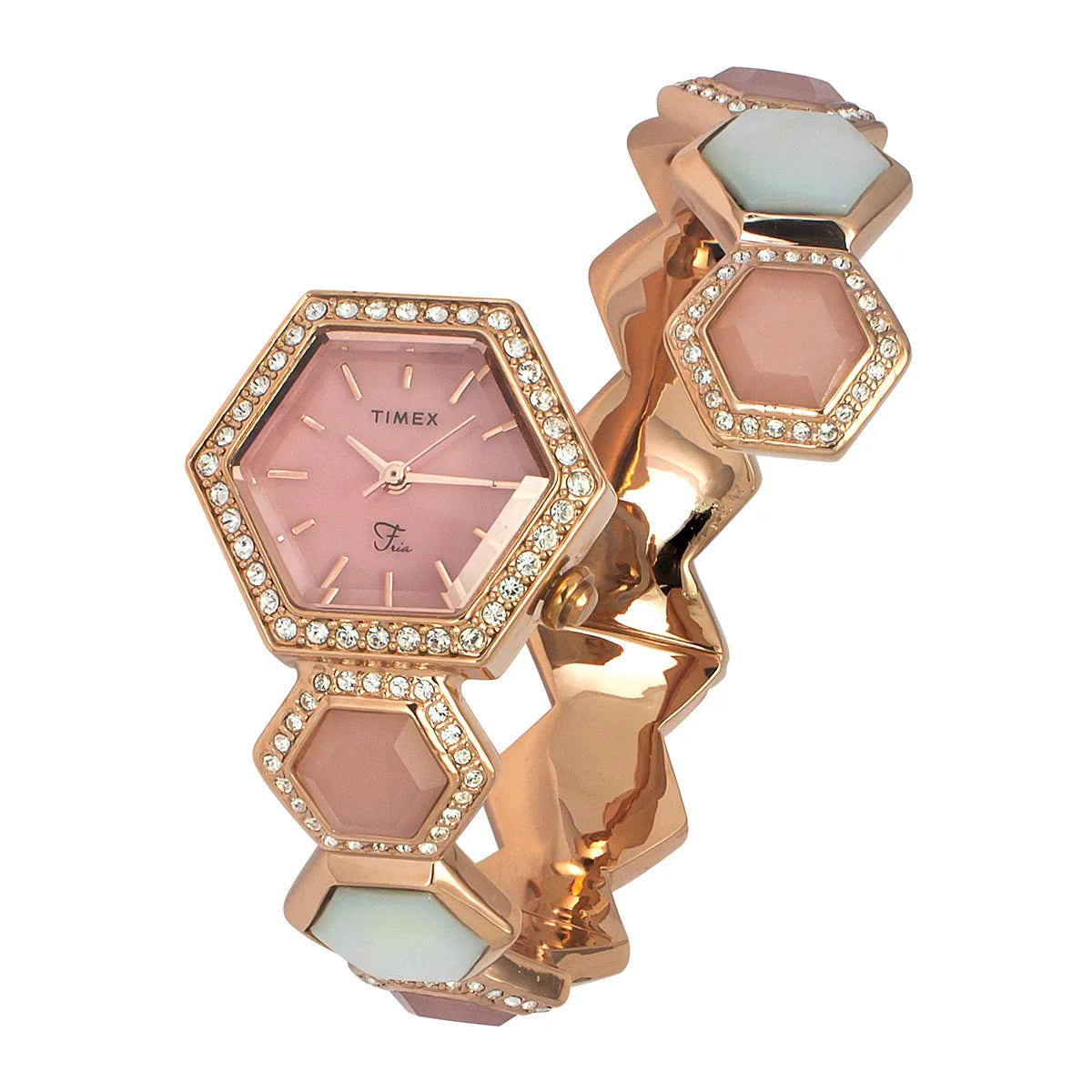 Timex Fria Women Pink Hexagon Dial Analog Watch - TWEL17903 - KRISHNA WATCH COMPANY