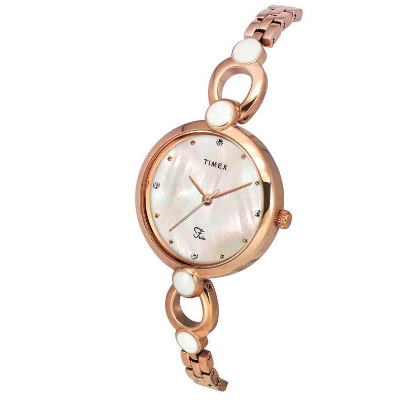 Timex Fria Women Off White Round Analog Watch - TWEL18102 - KRISHNA WATCH COMPANY