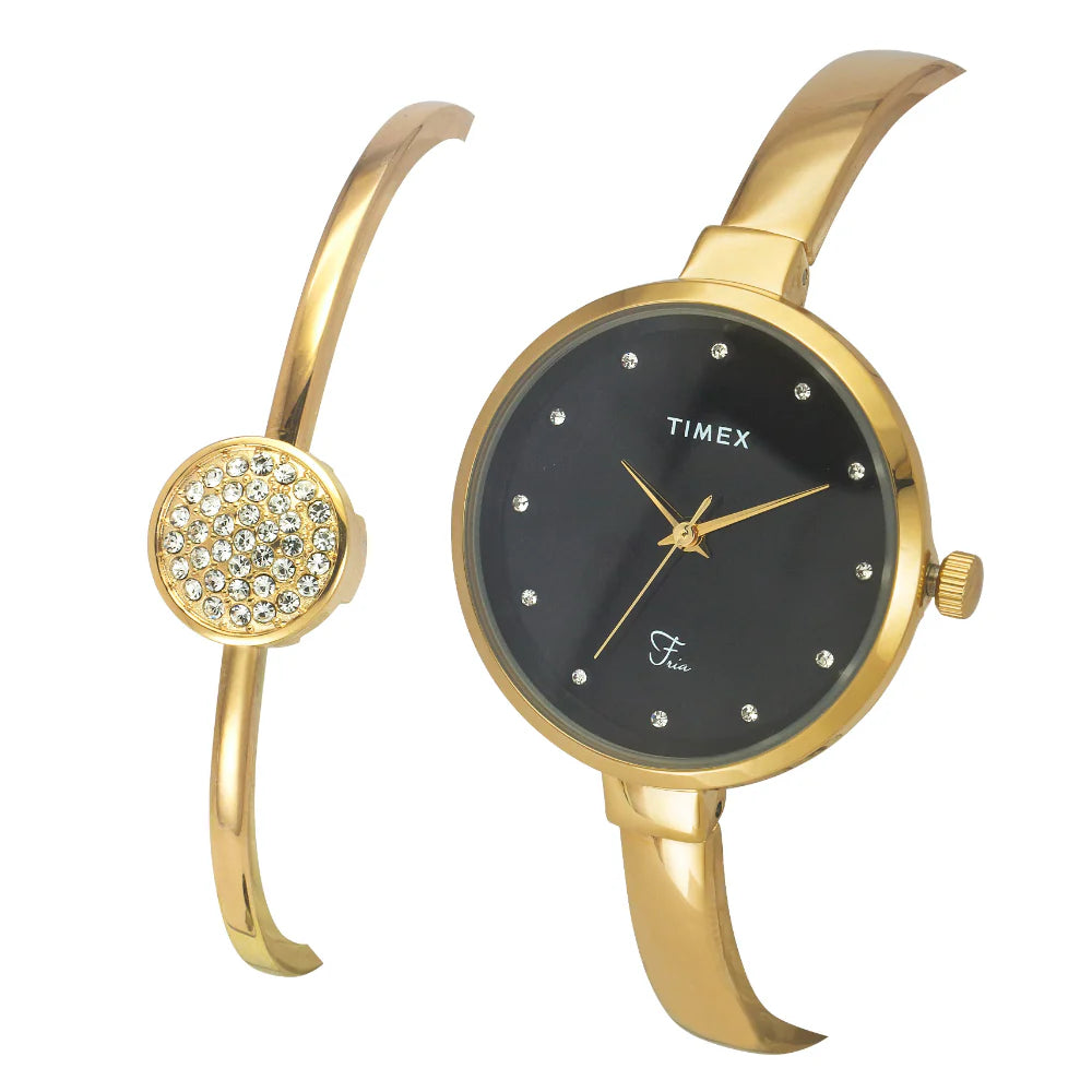 Timex Fria Women Black Round Dial Analog Watch with Bracelet - TWEL18501 - KRISHNA WATCH COMPANY