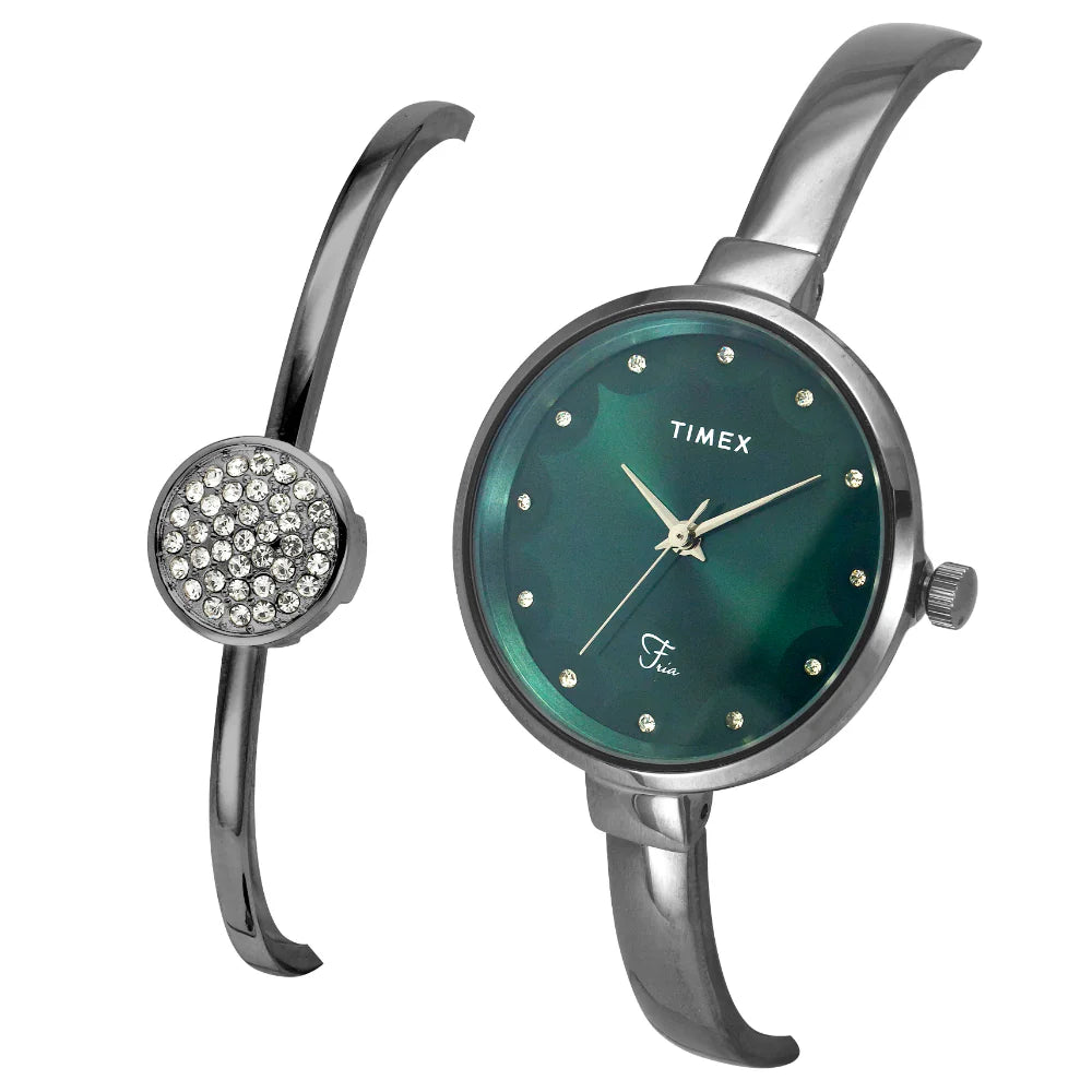 Timex Fria Women Green Round Dial Analog Watch with Bracelet - TWEL18503 - KRISHNA WATCH COMPANY