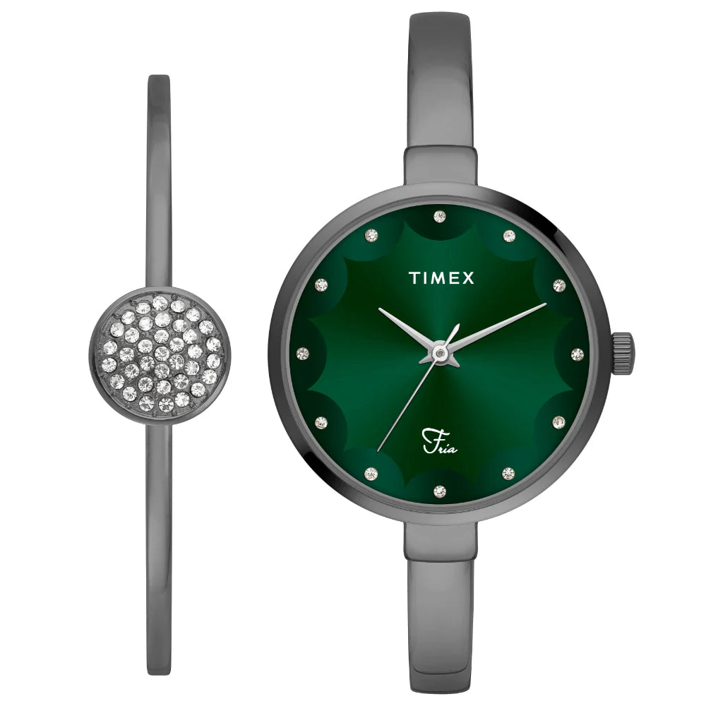 Timex Fria Women Green Round Dial Analog Watch with Bracelet - TWEL18503 - KRISHNA WATCH COMPANY