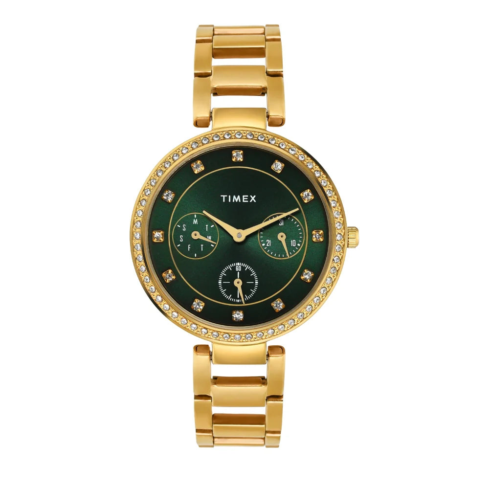 Timex Cosmic Awe Women Multifunction Round Dial Green Watch - TWEL18700 - KRISHNA WATCH COMPANY