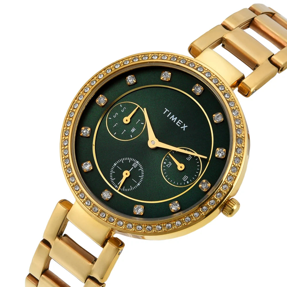 Timex Cosmic Awe Women Multifunction Round Dial Green Watch - TWEL18700 - KRISHNA WATCH COMPANY