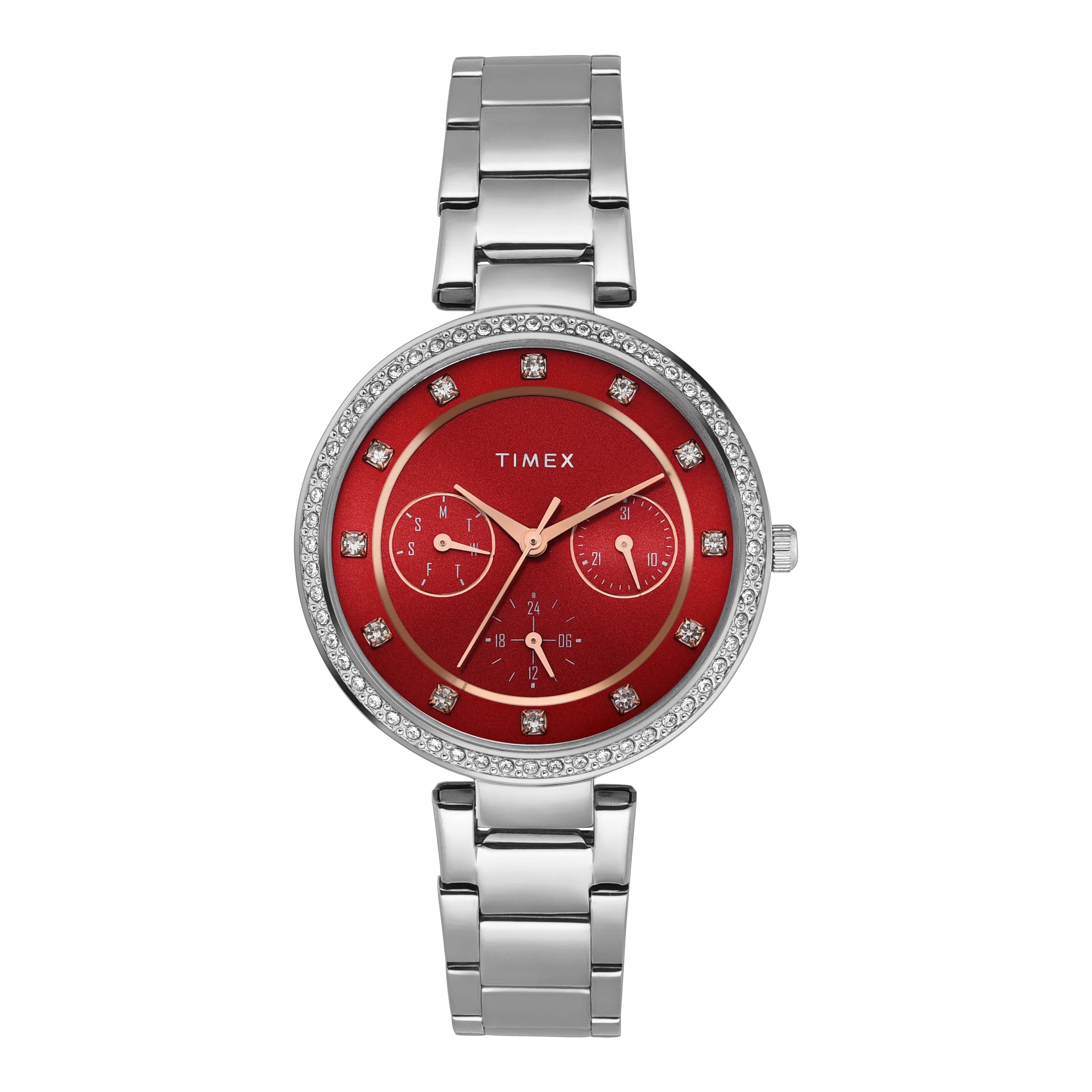 Timex Cosmic Stars Minimal Deep Red Dial Women's Watch TWEL18704 - KRISHNA WATCH COMPANY