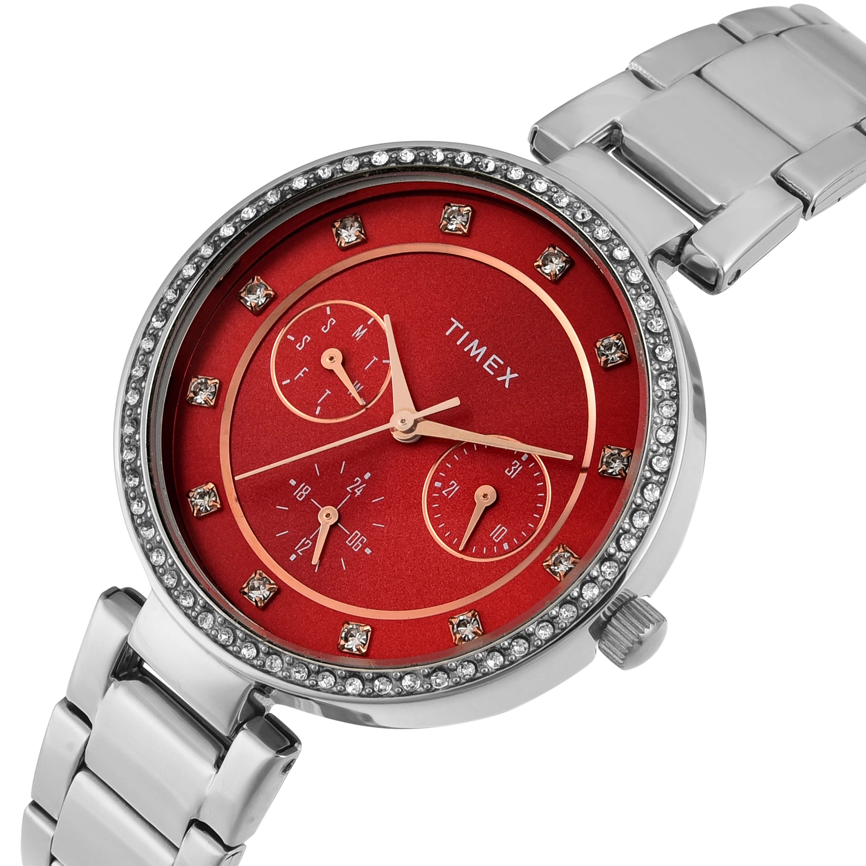 Timex Cosmic Stars Minimal Deep Red Dial Women's Watch TWEL18704 - KRISHNA WATCH COMPANY