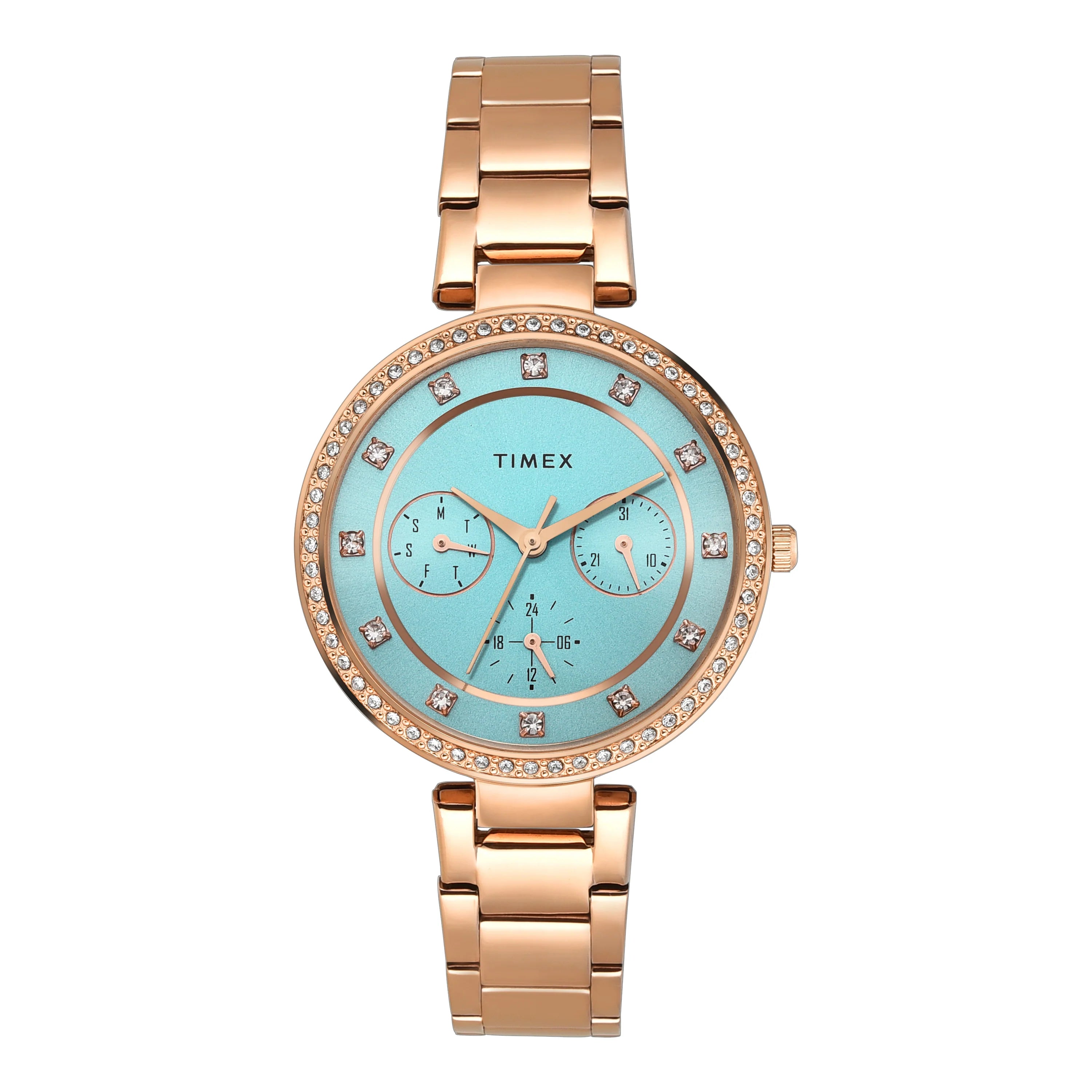 Timex Cosmic Stars Minimal Aqua Blue Dial Women's Watch TWEL18705 - KRISHNA WATCH COMPANY