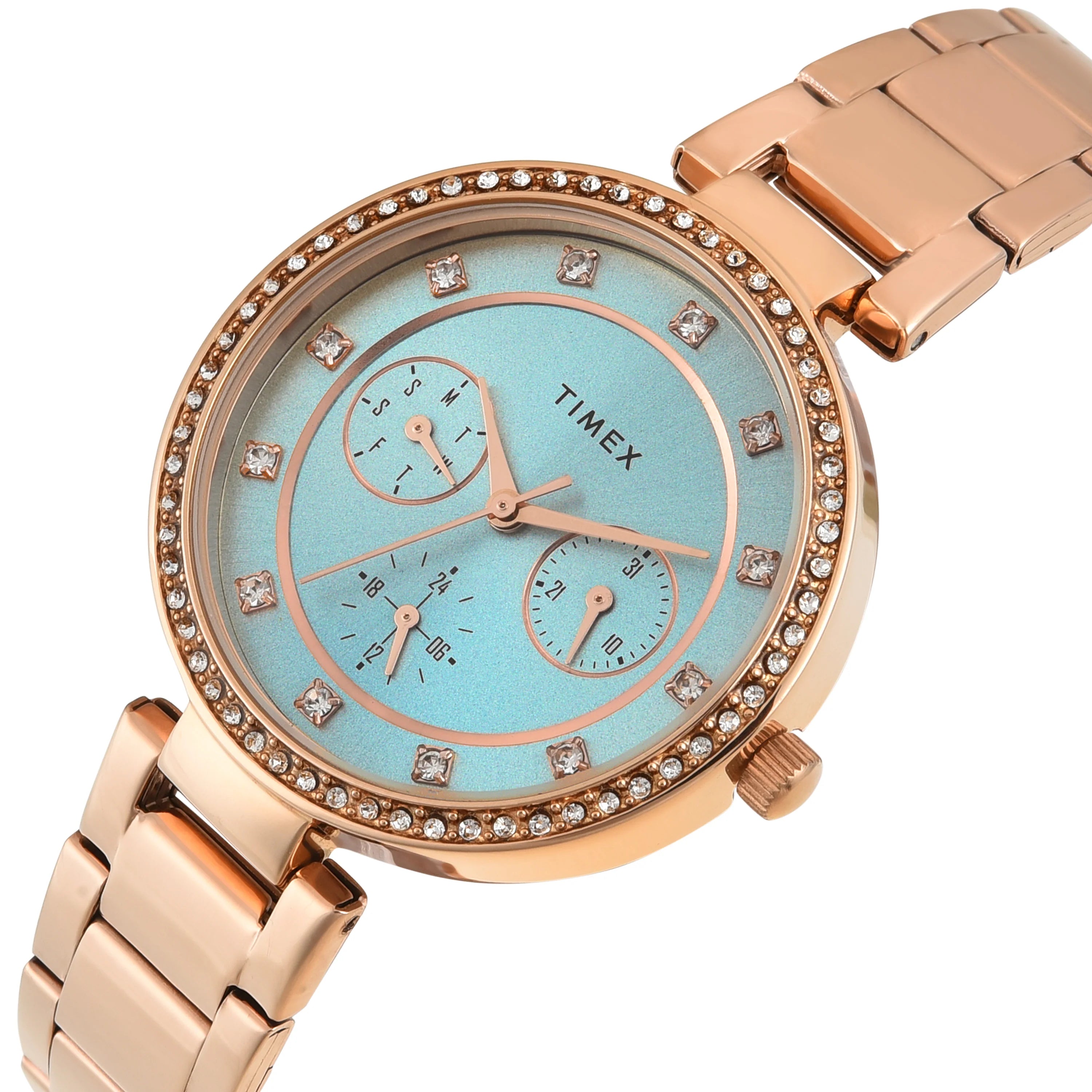 Timex Cosmic Stars Minimal Aqua Blue Dial Women's Watch TWEL18705 - KRISHNA WATCH COMPANY