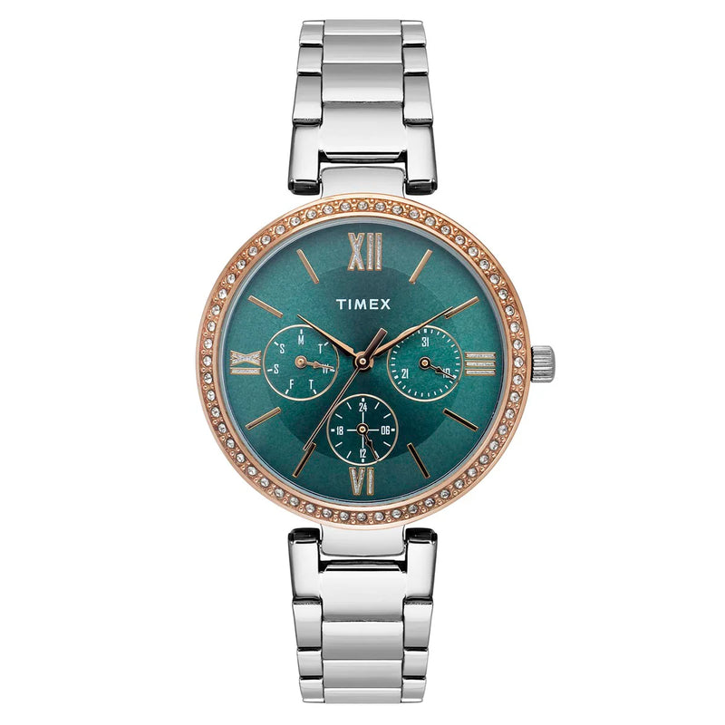 TIMEX Women Teal Round Dial Analog Watch - TWEL18706 - KRISHNA WATCH COMPANY