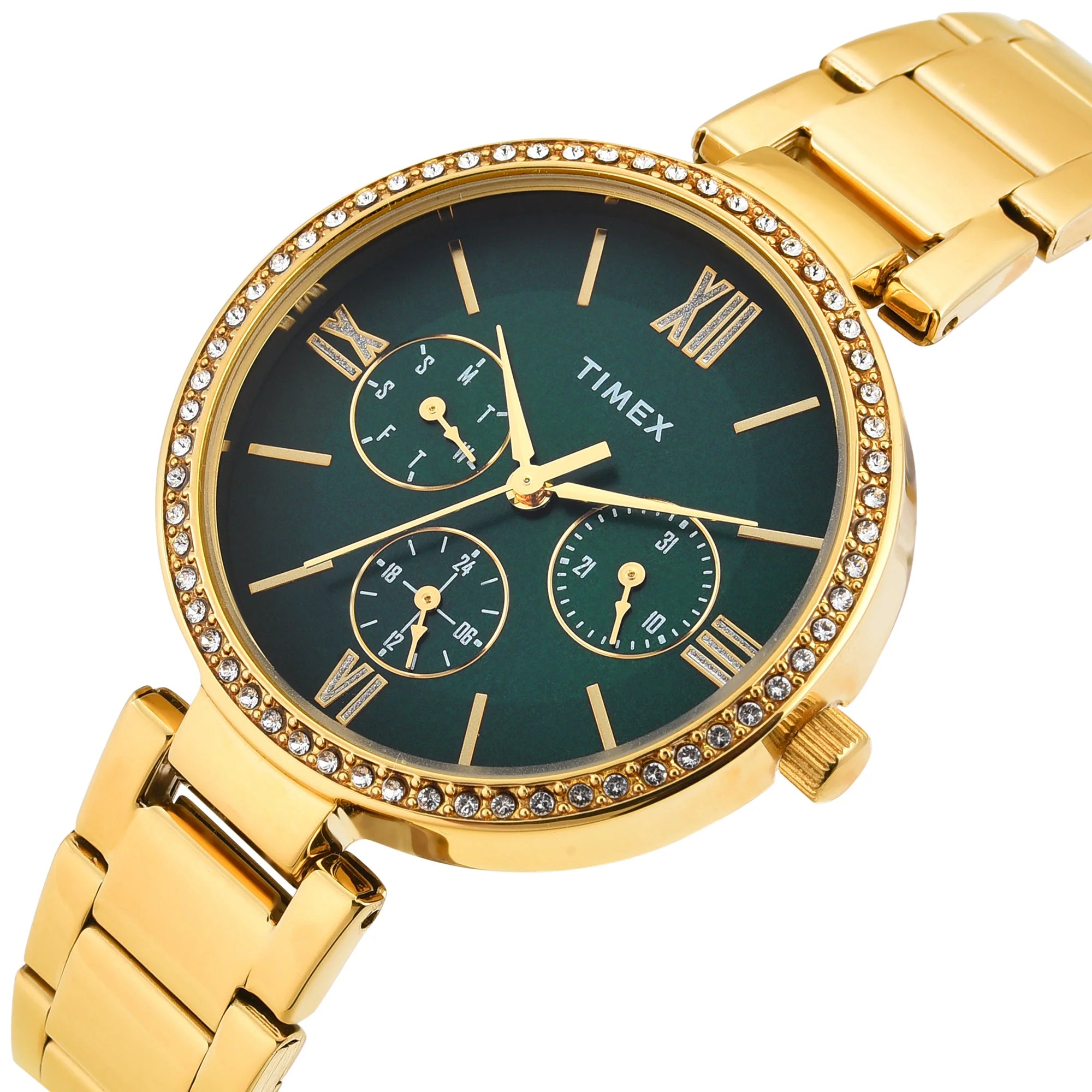 Timex Glitterati Green Dial with Roman Numbers Women's Astrological Watch - TWEL18708 - KRISHNA WATCH COMPANY