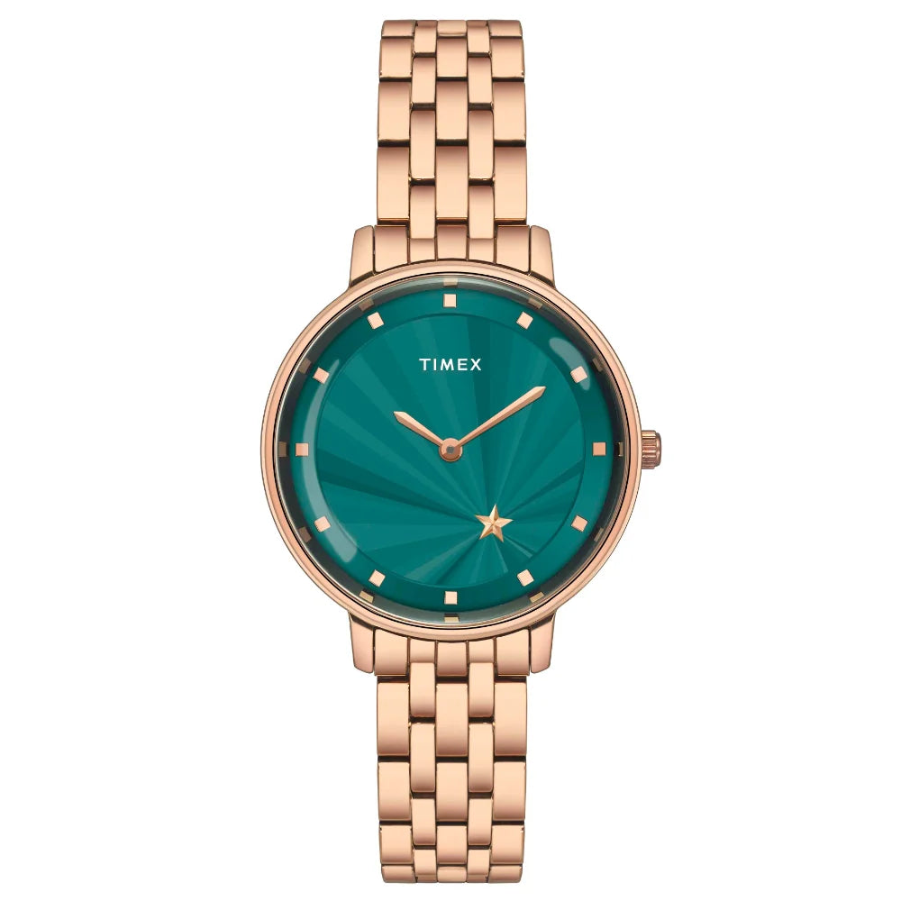 Timex Cosmic Awe Women 2 Hands Round Dial Green Watch - TWEL19103 - KRISHNA WATCH COMPANY