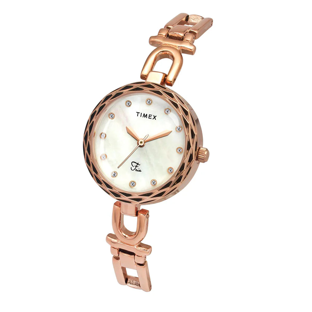 TIMEX Fria Women Mother of Pearl White Round Dial Analog Watch - TWEL19902 - KRISHNA WATCH COMPANY