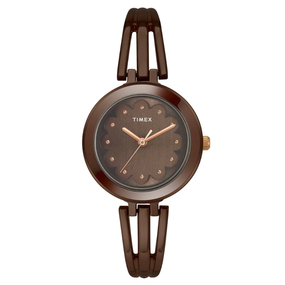 Timex Women Brown Round Analog Brass Dial Watch- TWTL10313 - KRISHNA WATCH COMPANY