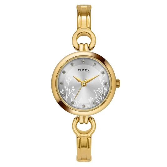 Timex Women White Round Analog Brass Dial Watch- TWEL11435