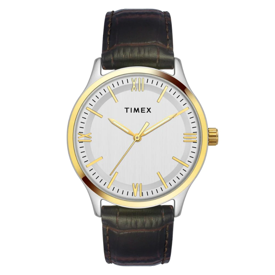 Timex Men Silver Round Analog Brass Dial Watch- TW0TG6522 - KRISHNA WATCH COMPANY