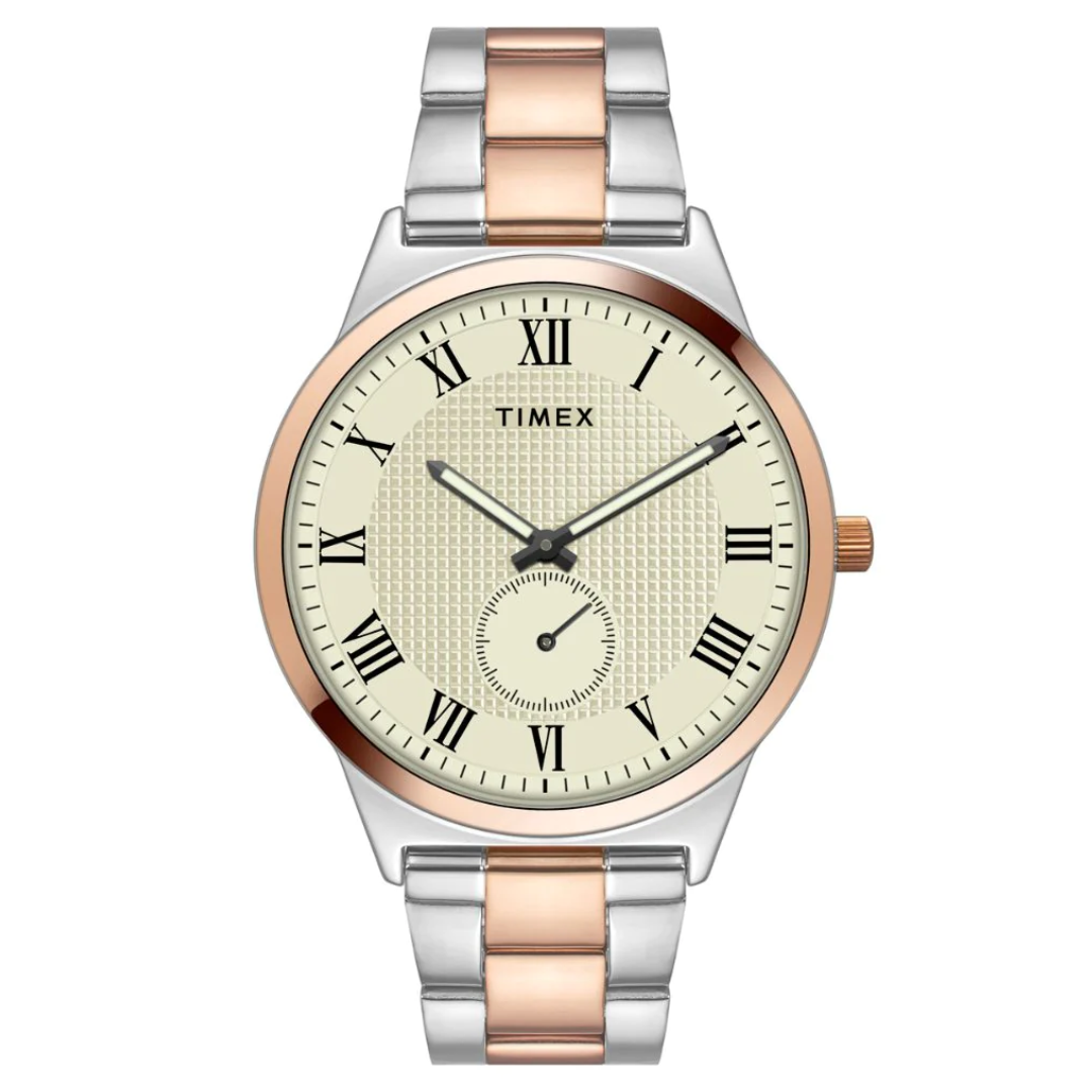 Timex Men Beige Round Analog Brass Dial Watch- TWTG10008 - KRISHNA WATCH COMPANY