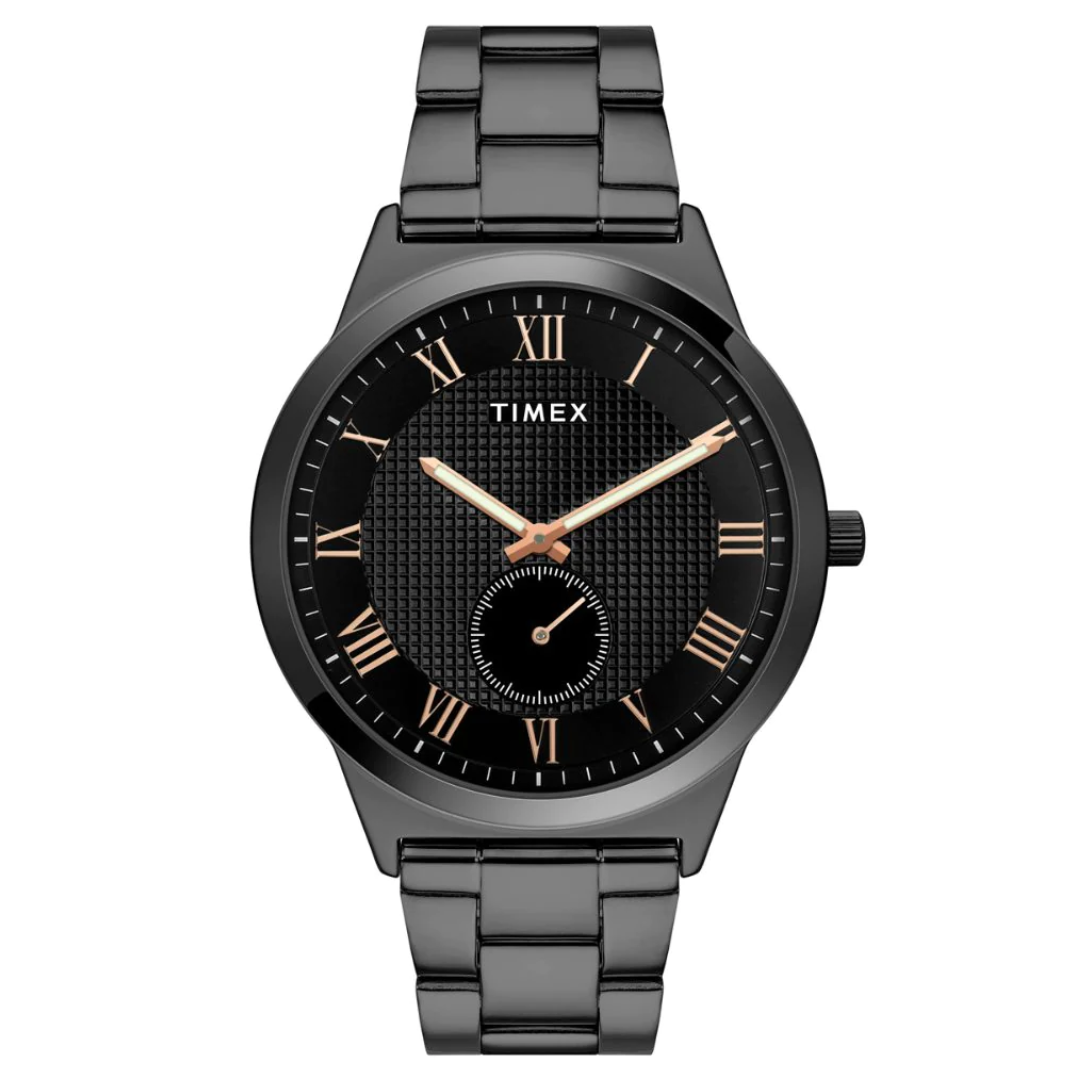 Timex Men Black Round Analog Brass Dial Watch- TWTG10009 - KRISHNA WATCH COMPANY