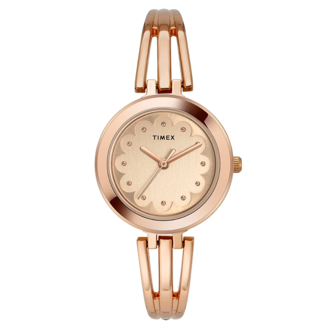 Timex Women Rose Gold Round Analog Brass Dial Watch- TWTL10312 - KRISHNA WATCH COMPANY