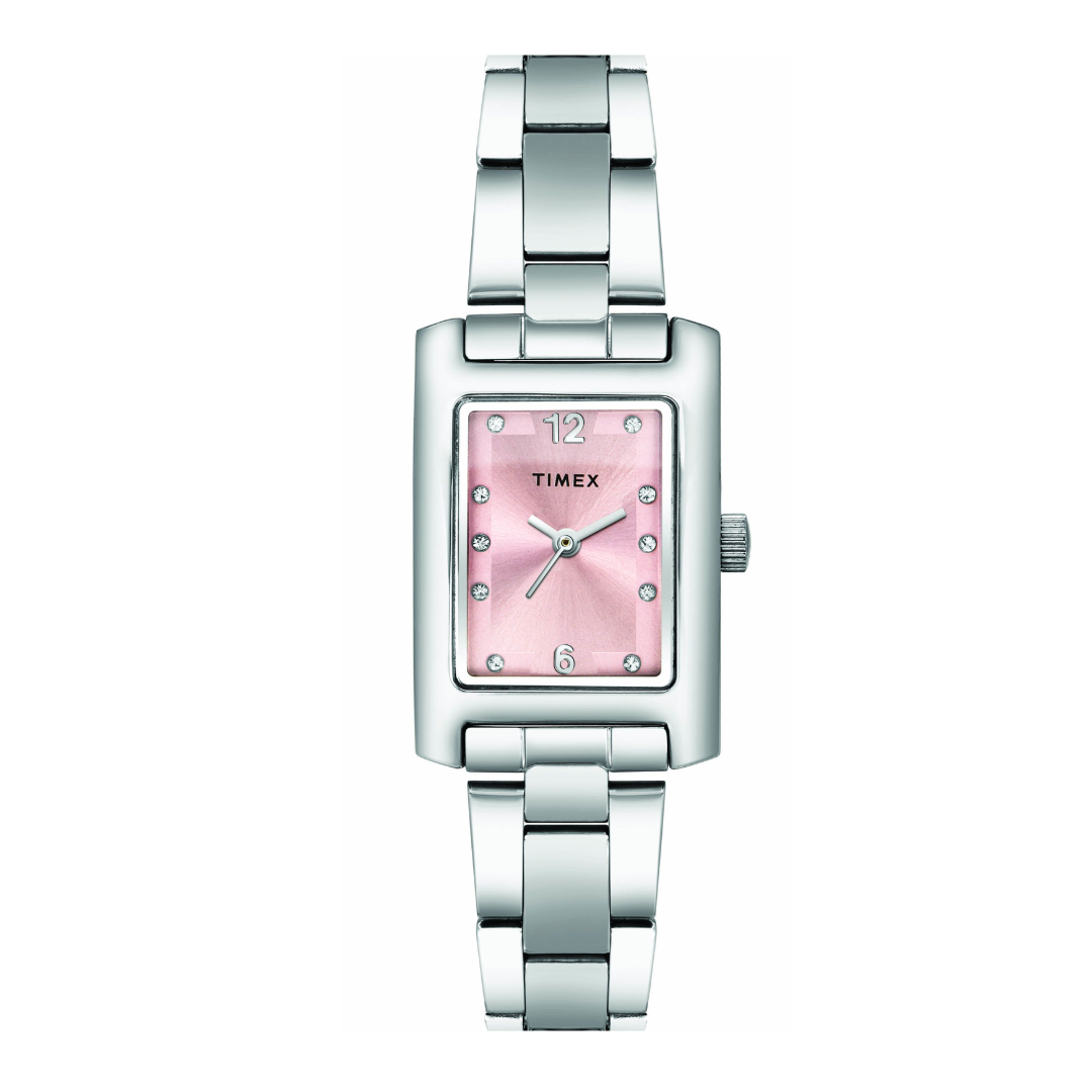 TIMEX CLASSICS WOMEN'S PINK DIAL RECTANGLE CASE 3 HANDS FUNCTION WATCH -TWTL10601 - KRISHNA WATCH COMPANY