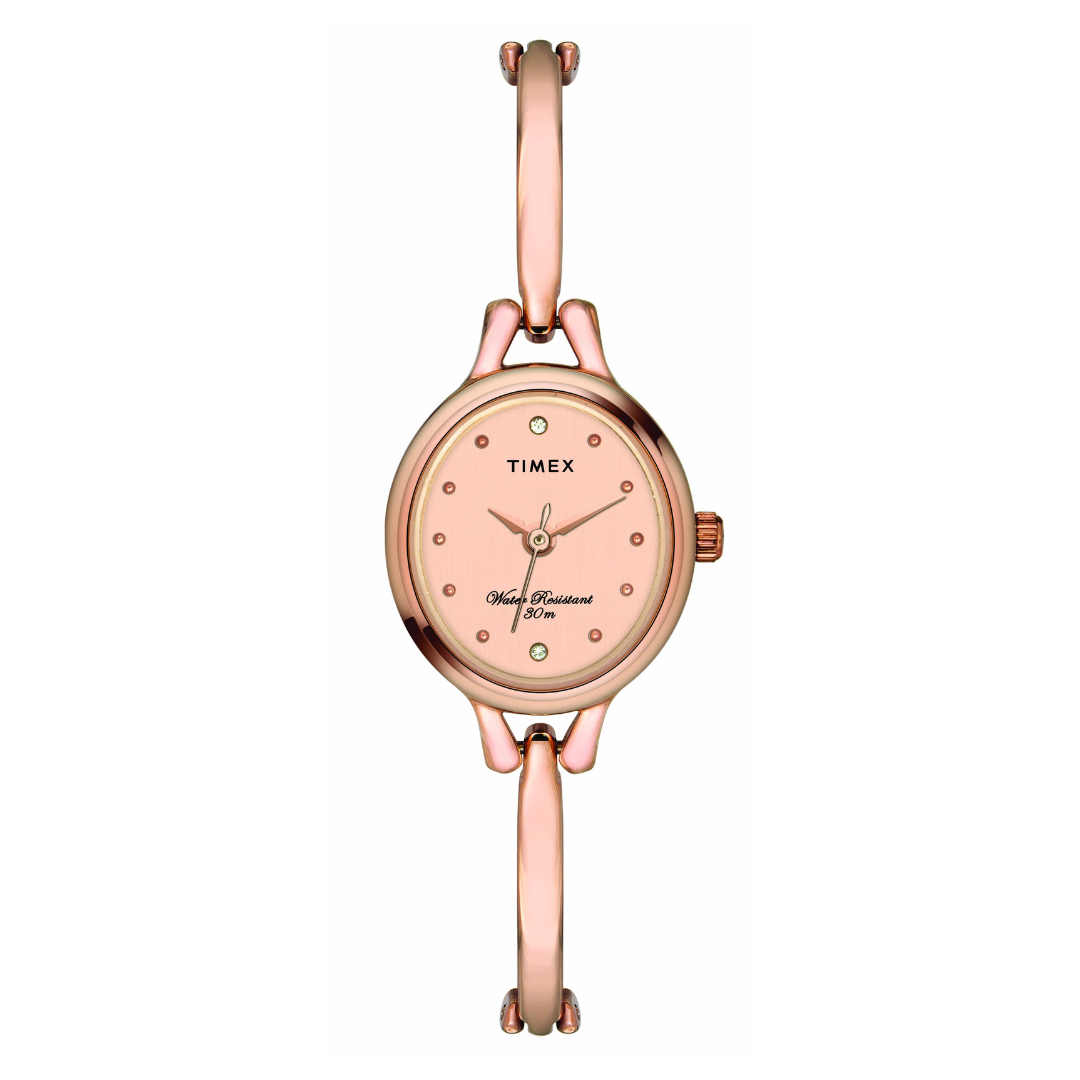 TIMEX CLASSICS WOMEN'S ROSE GOLD DIAL OVAL CASE 3 HANDS FUNCTION WATCH -TW0TL9312 - KRISHNA WATCH COMPANY