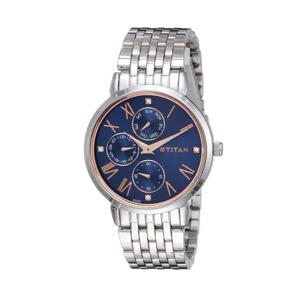 TITAN Workwear Watch with Blue Dial & Stainless Steel Strap 2569SM01(DG357) - KRISHNA WATCH COMPANY