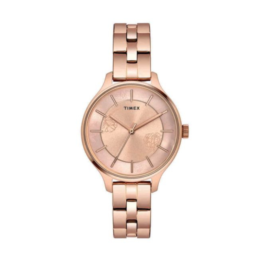 TIMEX LADIES PINK FLORAL DIAL WATCH WITH ROSE GOLD BRACELET-TWEL14808 - KRISHNA WATCH COMPANY