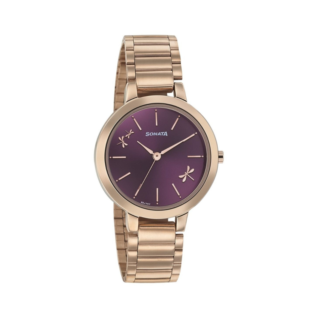 Sonata Play With Purple Dial Stainless Steel Strap Watch NR8141WM02 - KRISHNA WATCH COMPANY